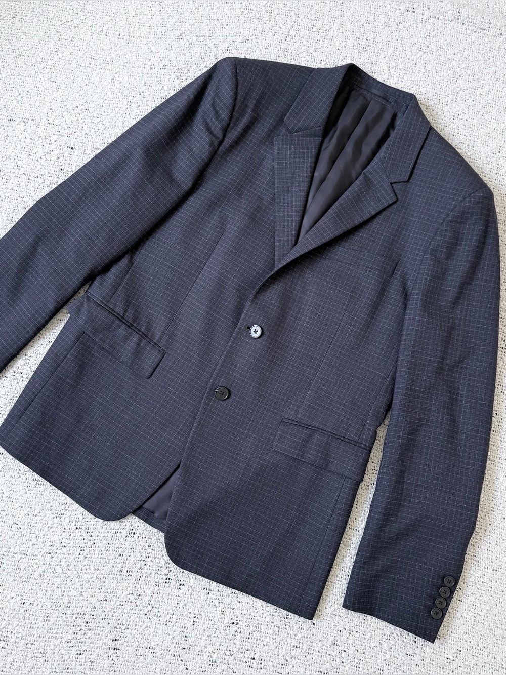 Theory Wool Tailored Blazer Navy Check Suit Jacket 40 Short